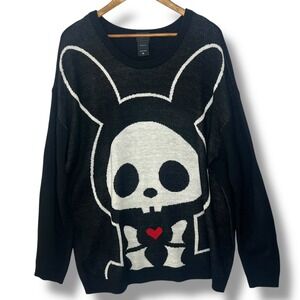 Skelanimals Jack The Rabbit Skull Heart Sweater XL Oversized Goth Vamp Punk Emo